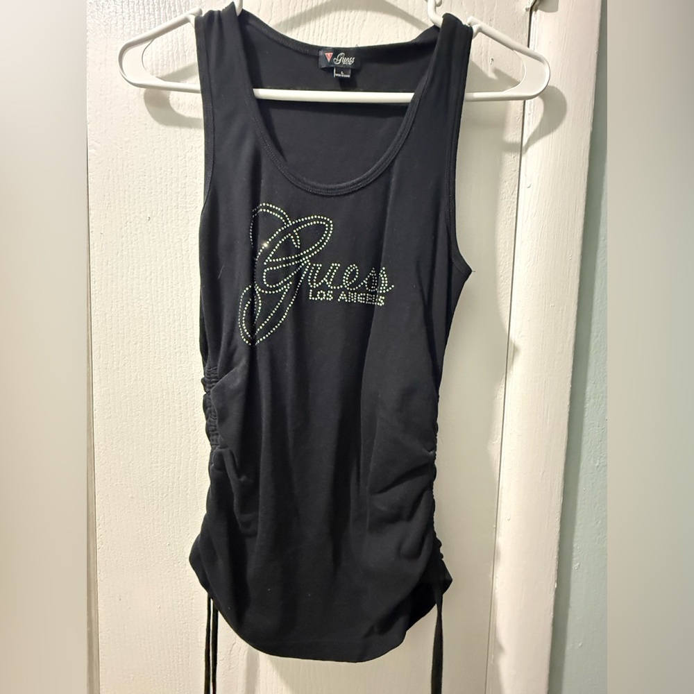Guess Black Tank Top with Rhinestone Logo